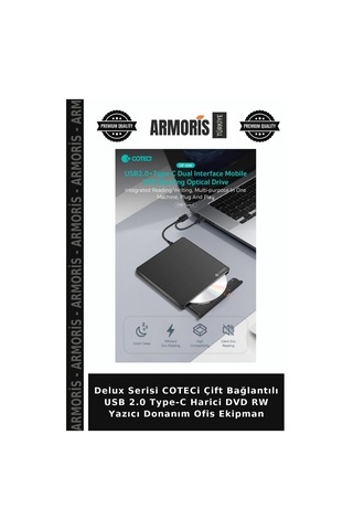 Delux Serisi Coteci Çift Bağlantılı Usb 2.0 Type-c Harici Dvd Rw Yazıcı Donanım Ofis Ekipman