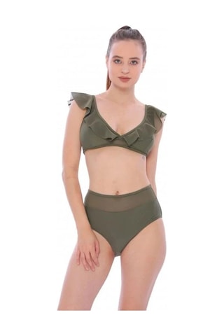 Markahit Argisa Düz Fırfırlı Yüksek Bel Yeni Bikini Haki