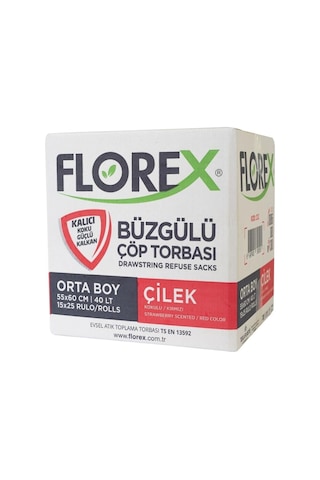 Florex Çilek Kokulu Orta Boy Büzgülü Çöp Poşeti Çilek