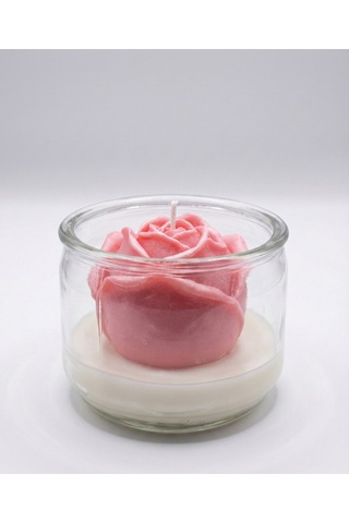 1 Adet Gül Şekilli Kavanoz Soya Mum Pembe