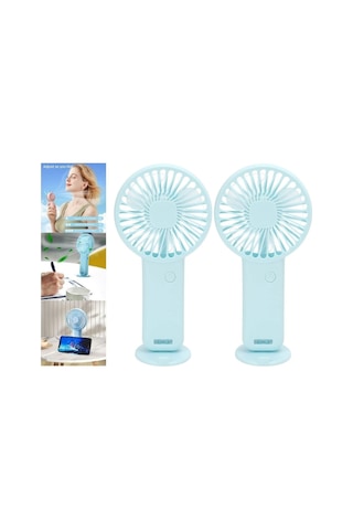 2 Adet Mini Fan,telefon Tutucu,portatif El Vantilatörü Mavi 9,3x19cm