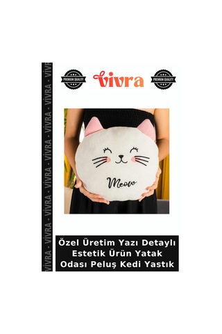 Özel Üretim Yazı Detaylı Estetik Ürün Yatak Odası Peluş Kedi Yastık Çok Renkli