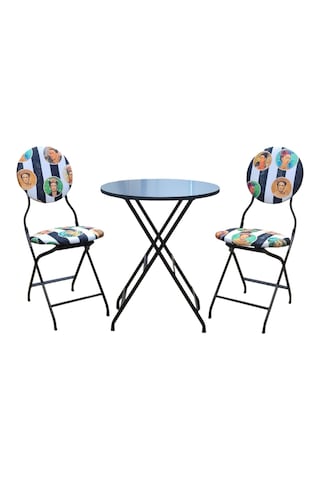 Katlanabilir Frida Desenli Metal Masa Ve Sandalye Takımı - 2 Sand
