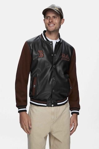 Kawelo Siyah Suni Deri Ve Kaşe Nakışlı Standard Fit Erkek Mont Siyah