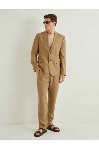 Koton Keten Ceket Blazer Slim Fit Düğmeli Cep Detaylı Deve Tüyü 4sam50038hw Taba