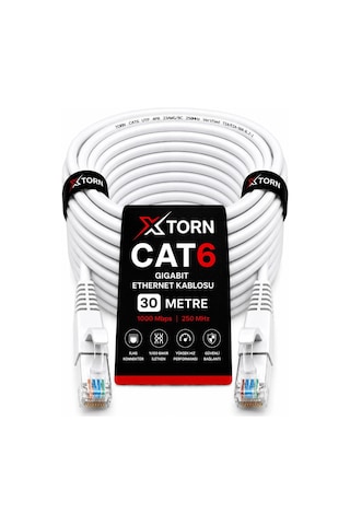 Torn Cat6 Ethernet Kablosu 30 Metre Rj45 Lan İnternet Modem Router Bilgisayar Kablosu