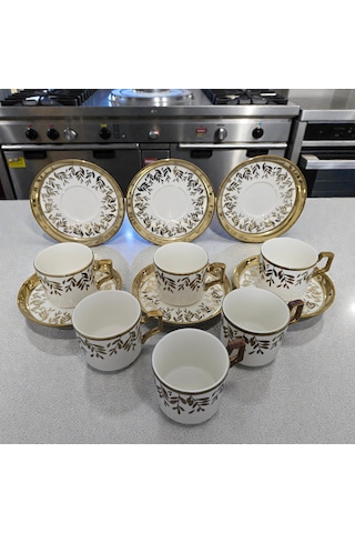 Sudedi Home Beyaz Gold Desenli 6 Kişilik Fincan Takımı Çok Renkli