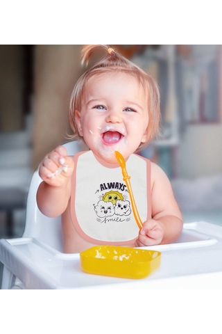 Bk Kids Always Smile Tasarımlı Pembe Bebek Mama Önlüğü Pembe