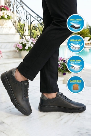 Ayakmod Siyah Hakiki Deri Kadın Casual Ayakkabı 12506 Z