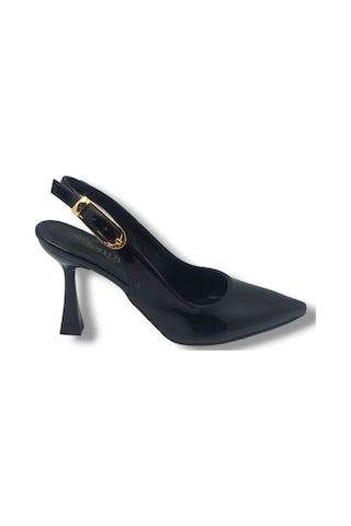 Mengi 692-26 Rugan Deri Arkası Açık İnce Topuk Kadın Stiletto 8,5cm Siyah