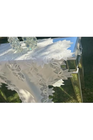 Salon Takımı Krem-krem Kayla Model 5 Parça Keten Dantelli Runner Seti Çok Renkli