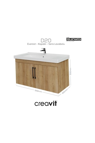 Creavit D20 100 Cm Kapaklı Lavabo Dolabı Everest Melamin Antrasit