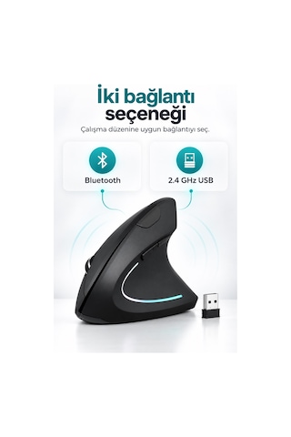 Sessiz Click Kablosuz Ergonomik Dikey Mouse Bluetooth 2.4 Ghz Usb Çift Cihaz Geçişli Dpi -