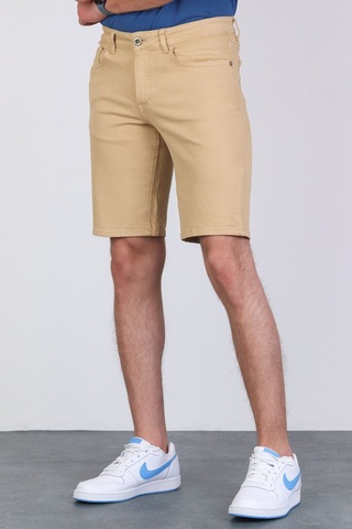 HLT Jeans Erkek Bej Slim Kesim Comfort Likralı Esnek Jeans Şort Thomas-Bej 001