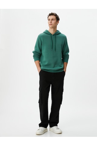 Koton Basic Kapşonlu Sweatshirt Uzun Kollu Ribanalı Yeşil 4sam70001mk Koyu Yeşil