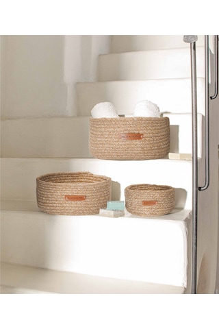 Cesta El Yapımı Pamuklu Natural Hasır Dekoratif Sepet 15cm 9048 Natural