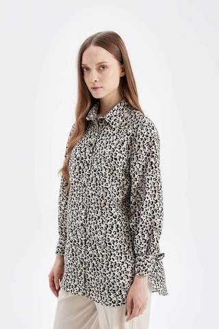 Defacto Relax Fit Leopar Desenli Uzun Kollu Gömlek Tunik D2608AX24AUBG702 Bej