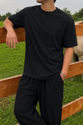 Tarz Cool Erkek Regular Fit Bisiklet Yaka Basic Tişört 2 İplik Şardonsuz %100 Pamuk Günlük Rahat T-shirt Siyah