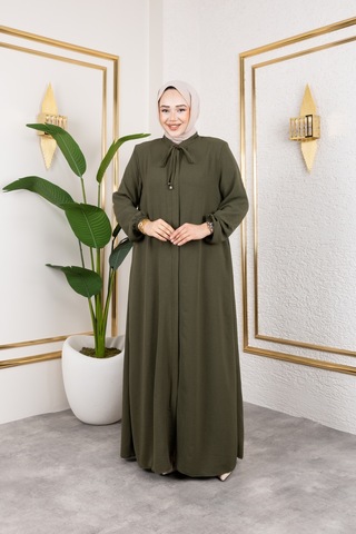 Nevayla Moda Salaş Kesim Aerobin Kumaş Ferace / Haki - F137