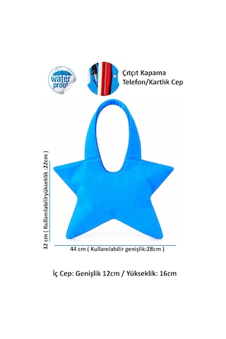 Tuttobene Star Bag Yıldız Çanta Çıtçıtlı İç Cepli Özel Tasarım Omuz Çantası Su Geçirmez Leke Tutmaz Tb052 Turkuaz