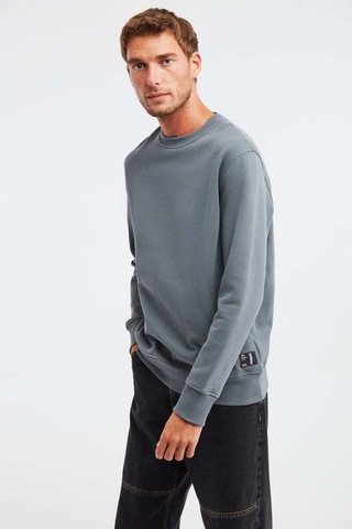 Grimelange Travis Erkek Organik Kumaşlı Yumuşacık Regular Fit Yuvarlak Yakalı Koyu Gri Sweat