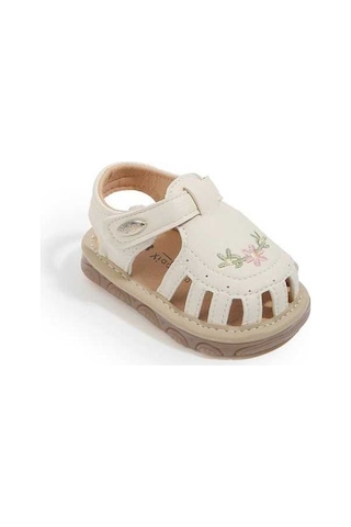 Maoyaya Pu Deri Yumuşak Taban Lale İşlemeli Bebek Yürüme Sandaleti - Bej Renk, 16-20 Beden Bej Bej