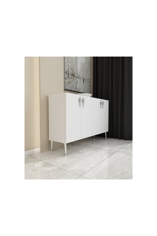 Vera 120 Cm Konsol , Tv Ünitesi, Çok Amaçlı Dolap Beyaz-gümüş Beyaz-gümüş