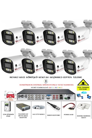 8 Li Sesli Güvenlik Kamerası 5 Mp Gece Renkli Yüz Ve Araç Tanıma