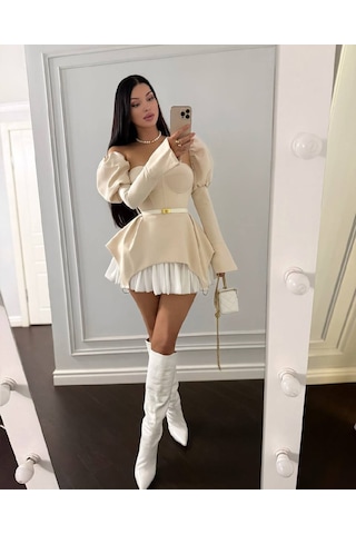 Dalgıç Ve Jessica Kumaş Fermuarlı Gloplu Kemerli Elbise S