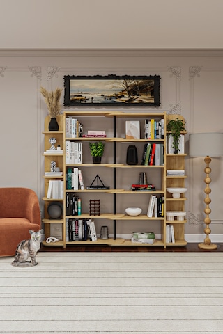 Asra Trend Modern Dönebilen Ayarlanabilir Raflı Ev Ofis Kitaplık %100 Mdf Dekoratif Kütüphane Kitaplık Dk01 Safir Meşe