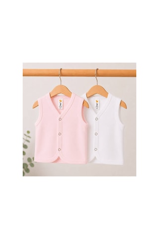 H&c Coolboy H & C %100 Pamuk 2'li Bebek Yeleği Çıtçıtlı Kolsuz İç Yelek 0-36 Ay Pembe Beyaz
