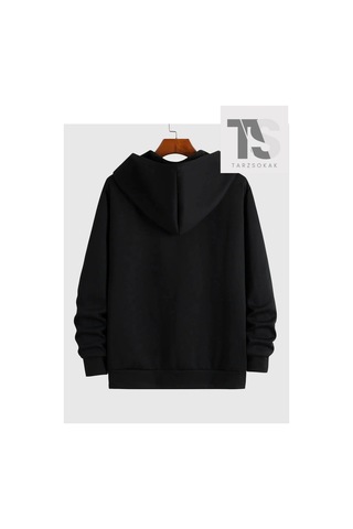 Tarzsokak New York Yazılı Sweatshirt Fermuarlı Hırka Siyah
