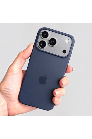 Iphone 17-18 Pro Max Uyumlu Kılıf Logolu Lansman Soft Yumuşak Içi Kadife Silikon Kapak Lacivert Renk