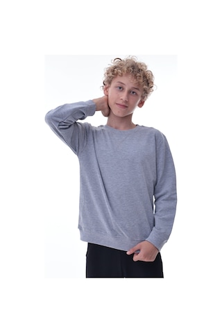Gri Erkek Çocuk Sweatshirt Rahat Kalıp Pamuklu İki İplik Kumaş Gri