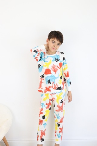 Erkek Çocuk Baskılı İnterlok Kumaş Uzun Kollu Pijama Takımı 001