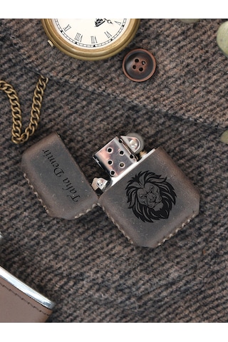 Vagave Gri Renk Hakiki Deri Kılıflı Zippo Benzinli Çakmak