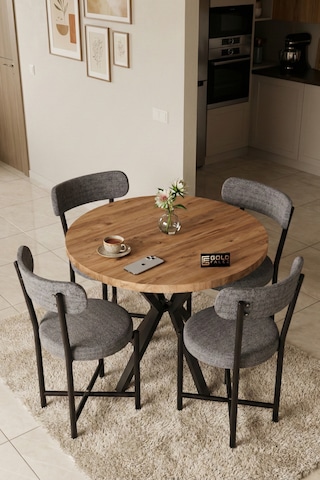 Reyo Falez Mutfak Masası 90 Cm Yuvarlak Masa Modern Metal Ayaklı Cafe Balkon Ofis Yemek Masası 9826 Atlantik Çam Atlantik - Çam