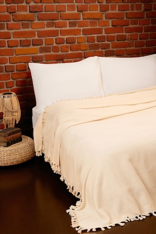 Doğal Pamuk , Yumuşak , Çok Amaçlı Örtü , Koltuk Örtüsü , Çift Kişilik Pike 200 X 240 Cm - 4 - Natural Krem Ekru