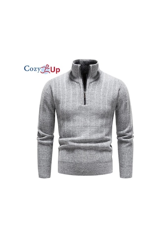 Cosy Up Yeni Kazak Erkek Uzun Kollu Dik Yaka Polar Sıcak Kazak Açık Gri