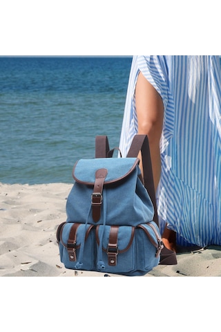 Suntek Kanvas Sırt Çantası Okul Yürüyüş Satchel Çanta MAvi