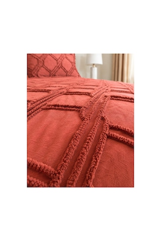 Premium Kabartma Dokulu Royal Model Çift Kişilik Yatak Örtüsü 2 Adet Yastık Kılıfı Dahil 250 X 260 Kiremit