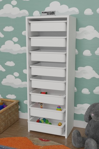 8 Sepetli Çok Amaçlı Dolap Oyuncak Mutfak Dolabı - Beyaz-beyaz