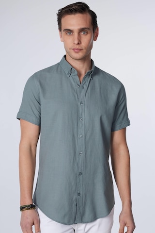 Tudors Slim Fit Kısa Kollu Düğmeli Yaka Düz Yazlık Keten Efekt Gri Erkek Gömlek-30930-gri Gri