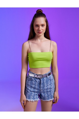 Koton İnce Askılı Crop Atlet Yeşil 2sal30278ık 2SAL30278IK810
