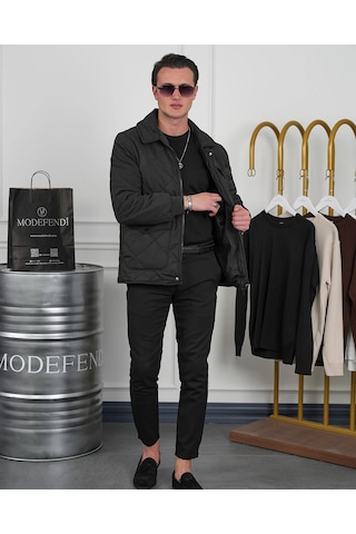 Modefendi Slim Fit Baklava Desen Torba Cep Dolum Elyaf Mont Siyah