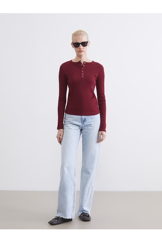 Lcw Everyday Bordo Bisiklet Yaka Fitilli Kadın Body