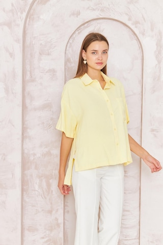 Kadın Sarı Bol Kesim Kısa Kollu Gömlek Dm9005 Sarı