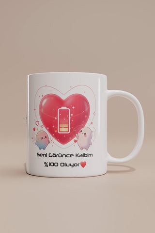 Seni Görünce Kalbim %100 Oluyor Kupa Bardak Beyaz