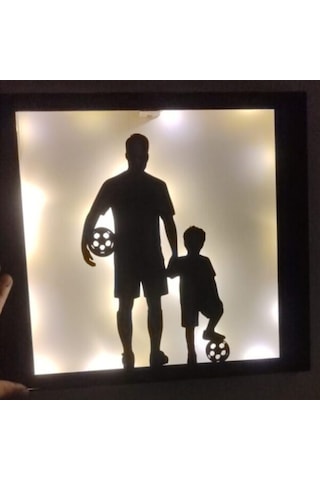 Babalar Gününe Özel Baba Oğul Futbol Ledli Ahşap Tablo