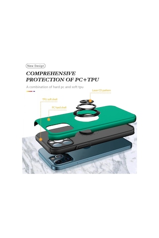 Gld-spt- Newface Apple Uyumlu iPhone 12 Pro Max Kılıf Elit Yüzüklü Kapak - Yeşil